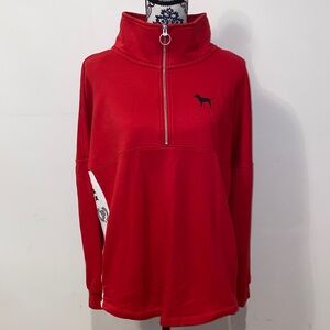 5/$50 PINK Victoria's Secret Bold Red Half-Zip Pullover Size Medium Oversized